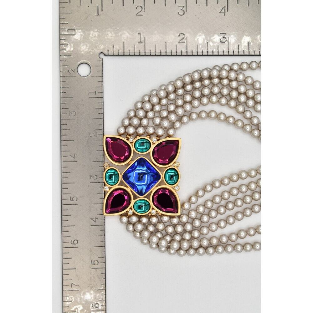 YSL Goosens Vintage Cabochon Necklace Collar Multi-Strand Crystal Signed BinBM - Picture 16 of 16